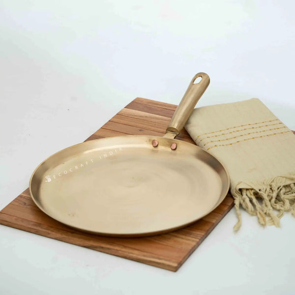 Ecocraft Bronze Tawa Pan with Long Handle – Traditional Flat Pan for Everyday Cooking 1