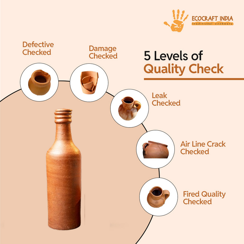 Ecocraft Clay Water Bottle – Handmade Natural Cooling (1 Liter)
