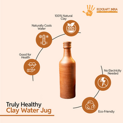 Ecocraft Clay Water Bottle – Handmade Natural Cooling (1 Liter)
