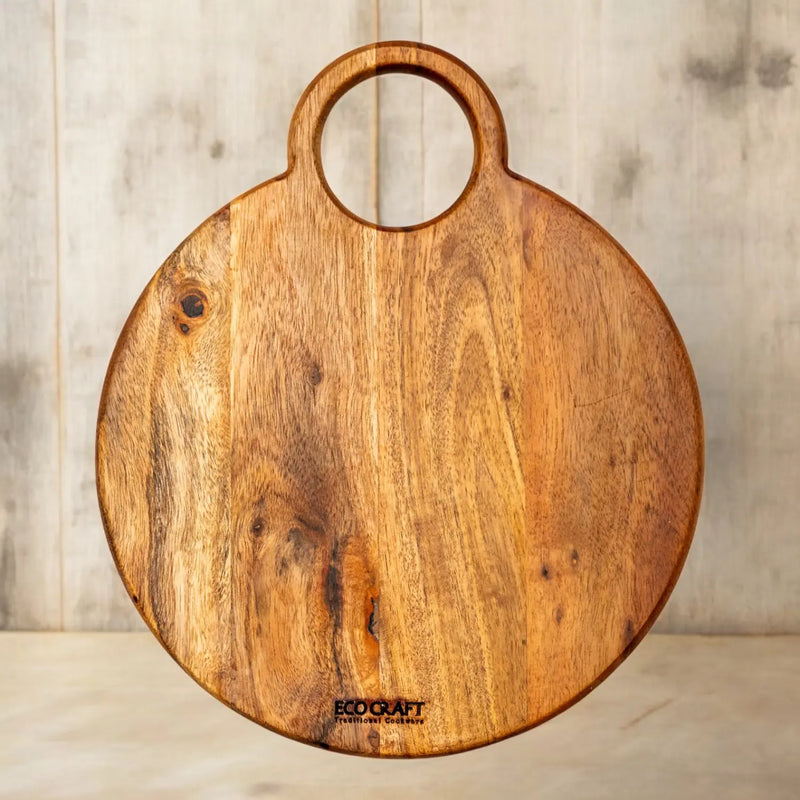 Ecocraft India Round Wooden Chopping & Serving Board – Natural Acacia Wood