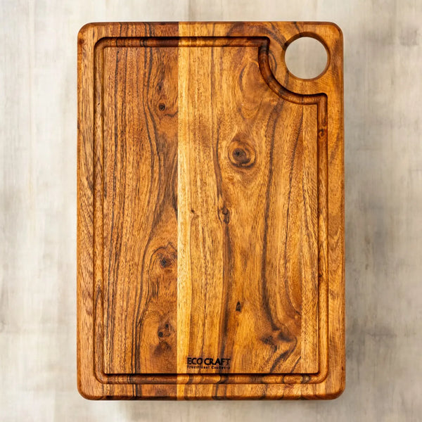 Ecocraft Natural Acacia Wood Serving Board – Rectangular with Groove