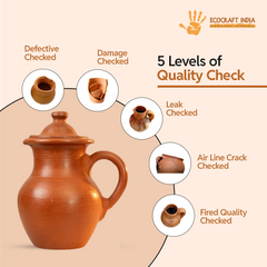 Ecocraft Red Clay Water Jug / Earthen Water Pot with Handle - 2.5 Litre