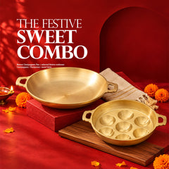 Festive sweet combo with bronze unniyappam pan and palappam chatti by Ecocraft India