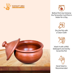 Ecocraft Handmade Unglazed Clay Serving Bowl with Lid – Traditional Earthen Bowl for Curries, Snacks & Yogurt