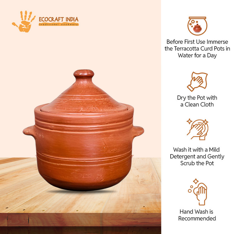 Ecocraft Traditional Unglazed Clay Bowl with Lid – Earthen Serving Bowl for Curry, Snack & Dessert