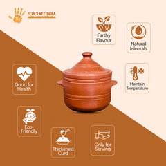Ecocraft Traditional Unglazed Clay Bowl with Lid – Earthen Serving Bowl for Curry, Snack & Dessert