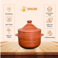 Ecocraft Traditional Unglazed Clay Bowl with Lid – Earthen Serving Bowl for Curry, Snack & Dessert