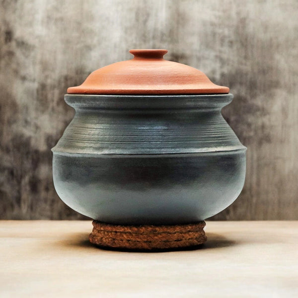 Ecocraft Black Clay Handi / Earthen Pot with Lid