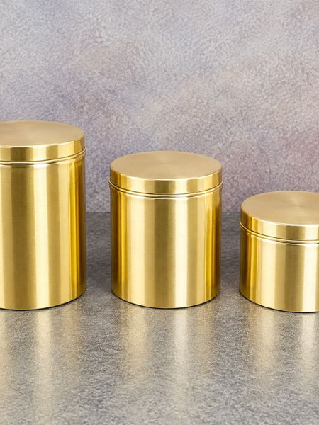 Ecocraft Handcrafted Brass Kitchen Storage Boxes – Set of 3 Traditional Brass Dabbas for Flour, Spices & Pulses