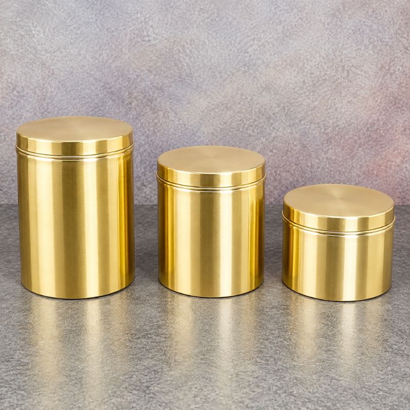 Ecocraft Handcrafted Brass Kitchen Storage Boxes – Set of 3 Traditional Brass Dabbas for Flour, Spices & Pulses