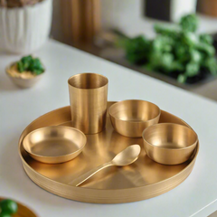 Handcrafted Kansa Dinner Set – 6 Pc Bronze Thali with Matte Finish 1
