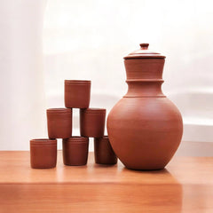 Ecocraft Red Clay Water Jug 5 Litre & 6 Glass Set Combo