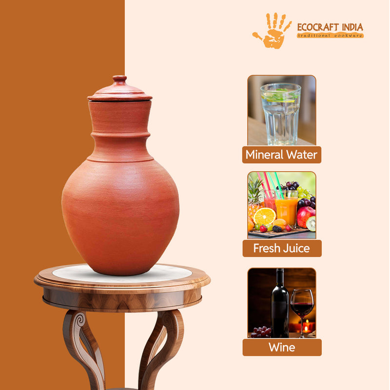 Ecocraft Red Clay Water Jug 5 Litre & 6 Glass Set Combo