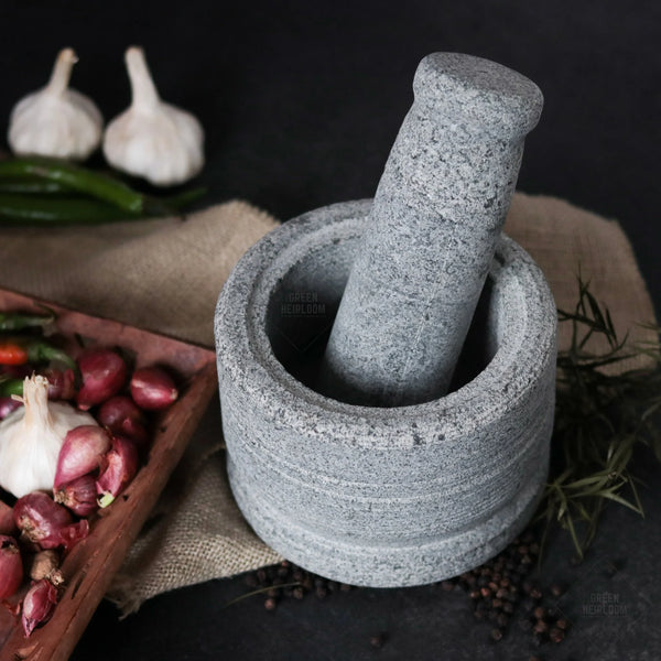 Ecocraft Traditional Stone Mortar and Pestle | Handcrafted Natural Grinder