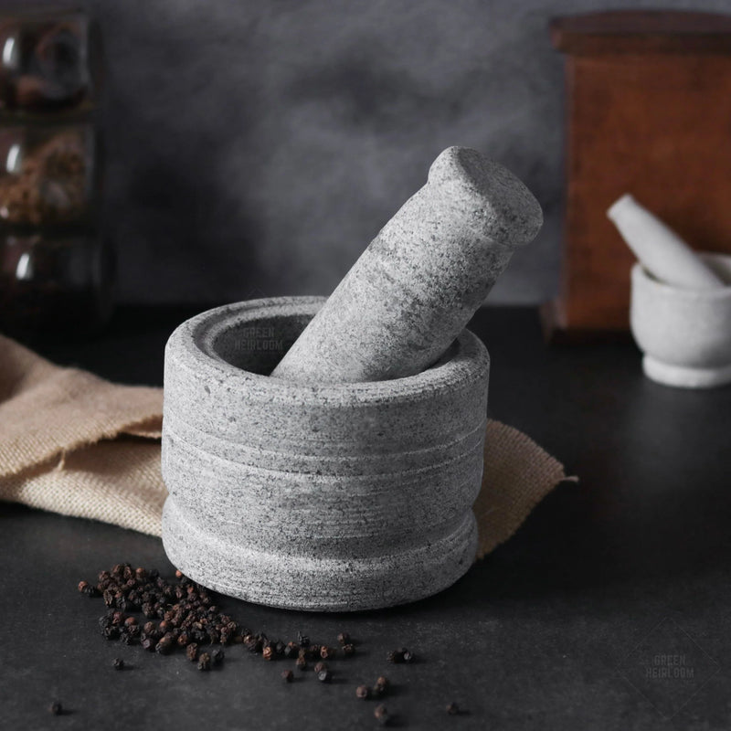 Ecocraft Traditional Stone Mortar and Pestle | Handcrafted Natural Grinder