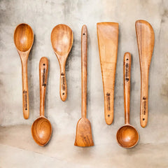 Ecocraft India 100% Natural Neem Wood Cooking & Serving Spoon Set – 7-Piece Spatula/Ladle Combo | Toxin-Free & Anti-Microbial