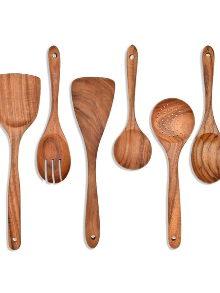 Ecocraft Sheesham Wood Spatula Set of 6 | Natural Wooden Cooking & Serving Spoons