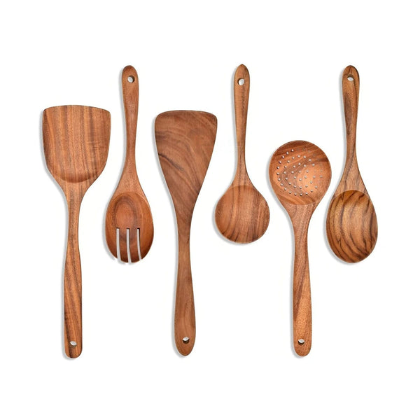 Ecocraft Sheesham Wood Spatula Set of 6 | Natural Wooden Cooking & Serving Spoons