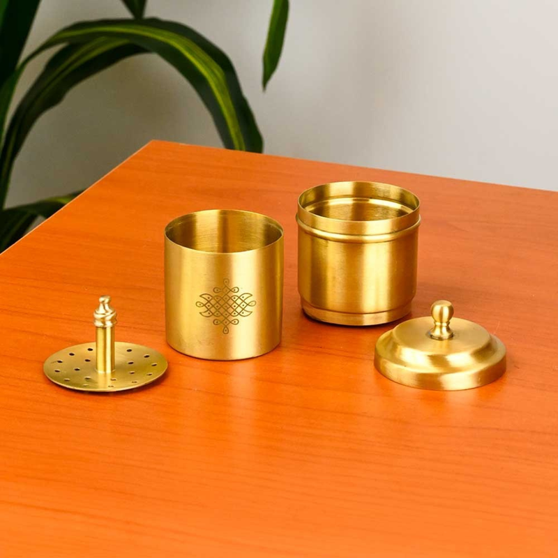 Brass Coffee Filter with Engraved Kolam Design – Traditional South Indian Coffee Maker for Authentic Filter Coffee - 2 Cup