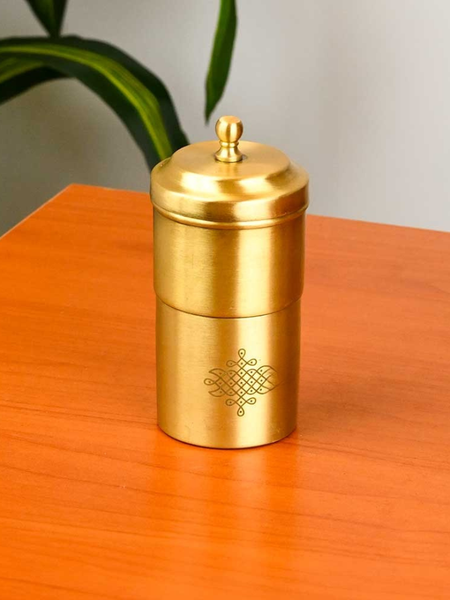 Brass Coffee Filter with Engraved Kolam Design – Traditional South Indian Coffee Maker for Authentic Filter Coffee - 2 Cup