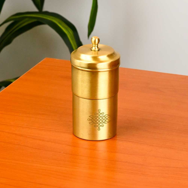 Brass Coffee Filter with Engraved Kolam Design – Traditional South Indian Coffee Maker for Authentic Filter Coffee - 2 Cup