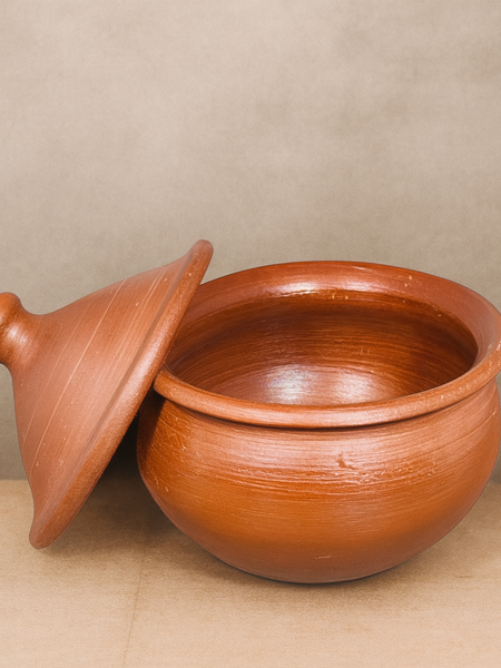 Ecocraft Handmade Unglazed Clay Serving Bowl with Lid – Traditional Earthen Bowl for Curries, Snacks & Yogurt