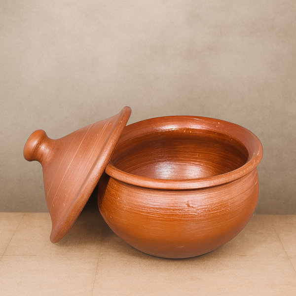 Ecocraft Handmade Unglazed Clay Serving Bowl with Lid – Traditional Earthen Bowl for Curries, Snacks & Yogurt