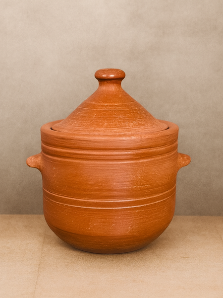 Ecocraft Traditional Unglazed Clay Bowl with Lid – Earthen Serving Bowl for Curry, Snack & Dessert