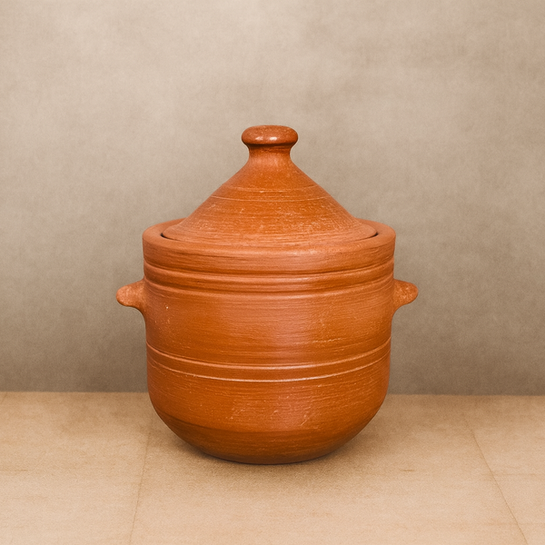 Ecocraft Traditional Unglazed Clay Bowl with Lid – Earthen Serving Bowl for Curry, Snack & Dessert