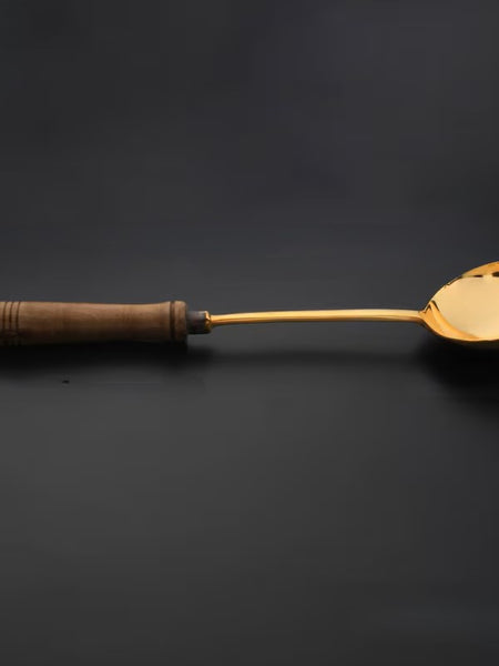 Roll over image to zoom in  Brass Ladle with Wooden Handle – Premium Brass Cookware for Cooking, Serving, and Tableware (Kuli Karandi) – Gold Finish