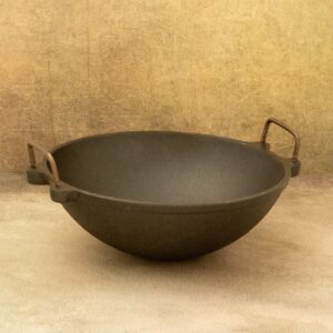 Ecocraft India Handcrafted Iron Kadai Wok (09 Inch) -Pre-Seasoned,1.75L Capacity