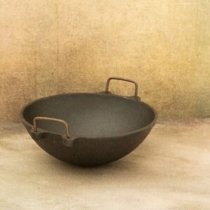 Ecocraft India Handcrafted Iron Kadai Wok (09 Inch) -Pre-Seasoned,1.75L Capacity